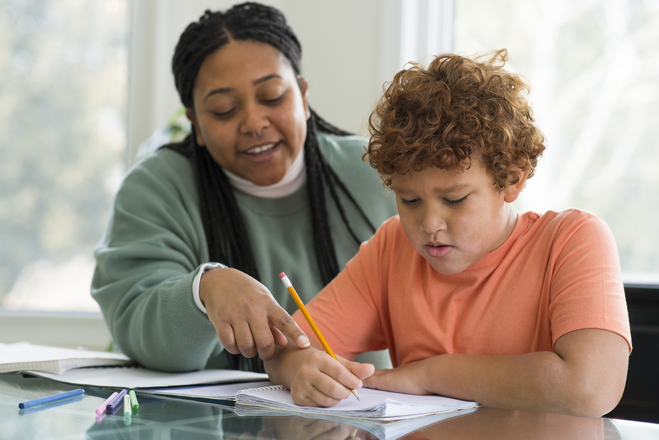 Mother observing son's assessment