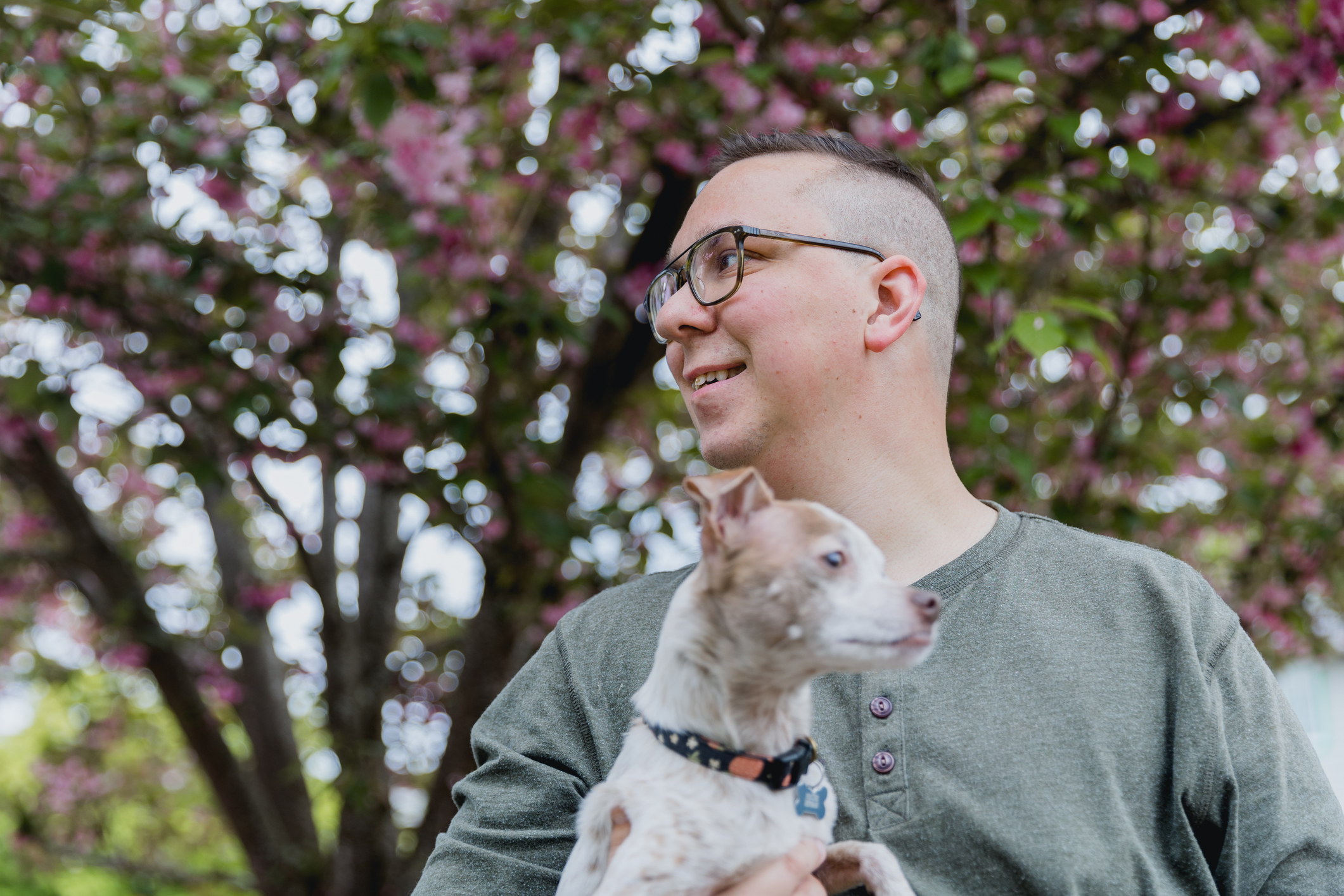 Adult man with autism and his dog